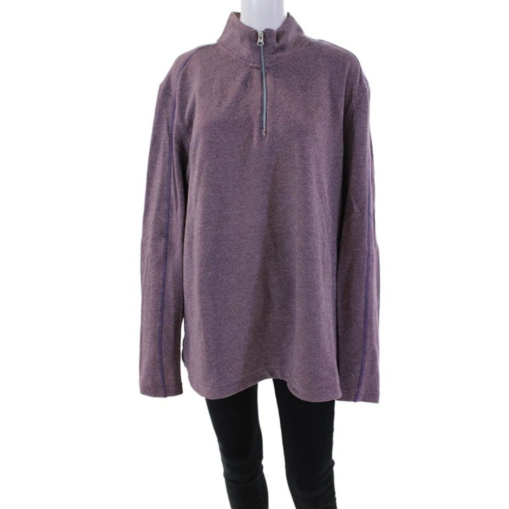 Robert Graham Womens Cotton High Neck Quarter Zip Sweater Purple Size 2X